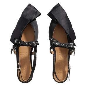 NWT Ganni Black Bow-Accent Slingback Flats